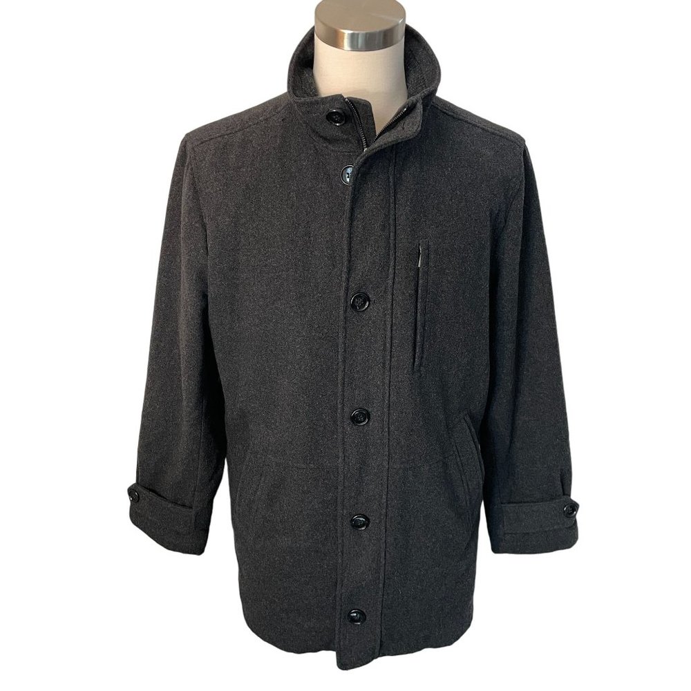 Towne by London Fog Classic Wool Blend Fully Lined Coat Men L Gray